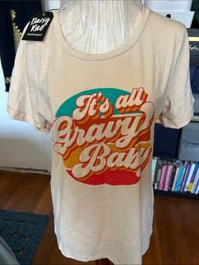 DAISY RAE "It's All Gravy Baby" Short Sleeve Tee - Cream size small nwt